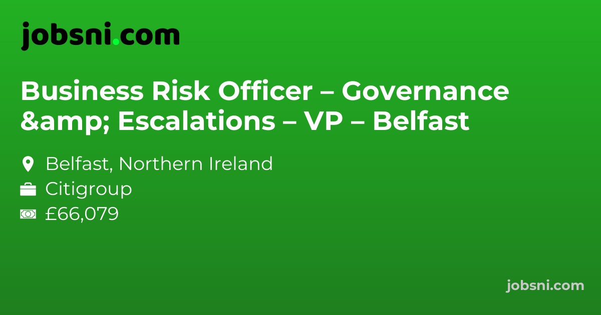 Business Risk Officer – Governance & Escalations – VP – Belfast - Apply Now