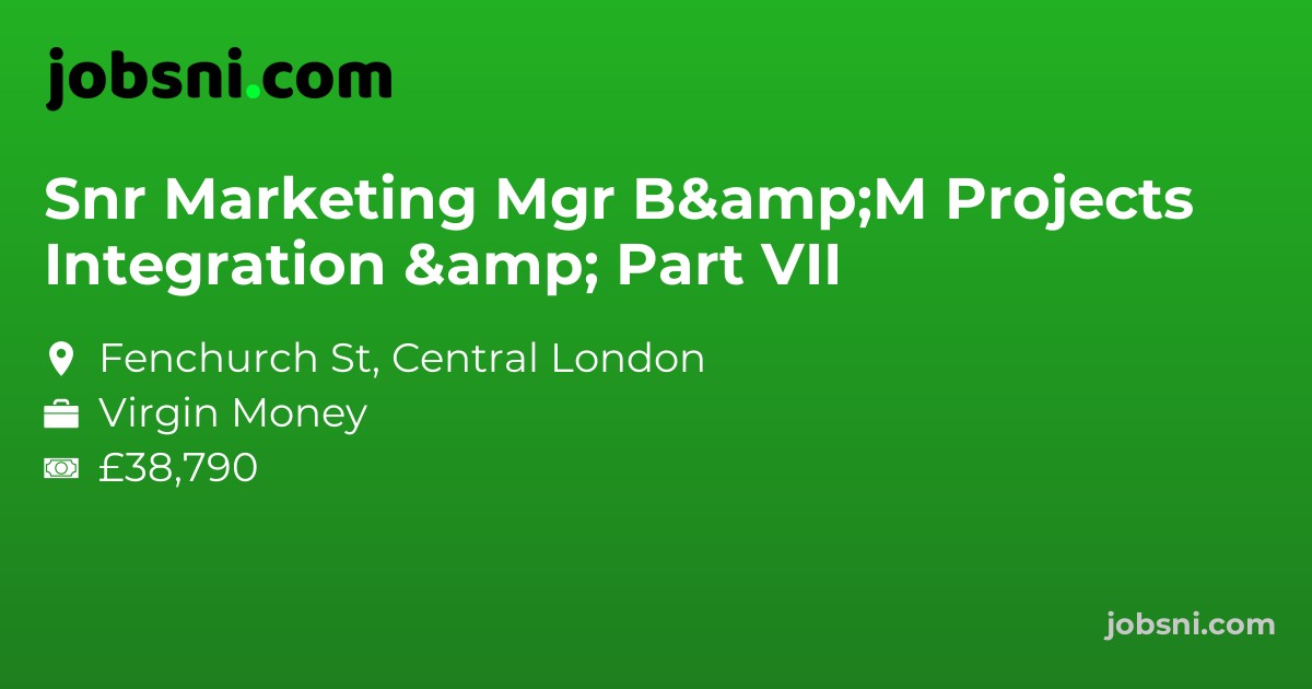 Snr Marketing Mgr B&M Projects Integration & Part VII